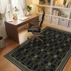 Geometric Gold And Black Grid Rug - office