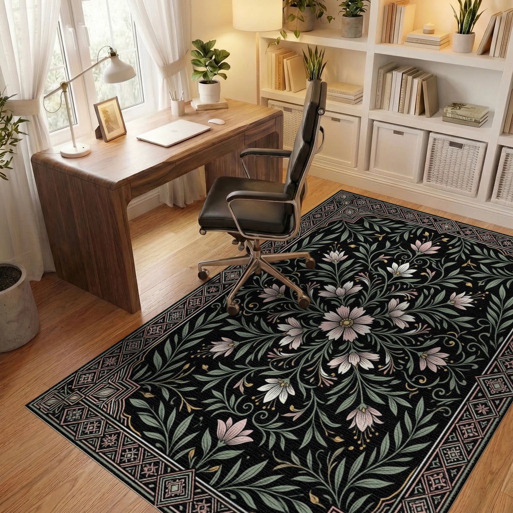 Moroccan Black White Rug - office