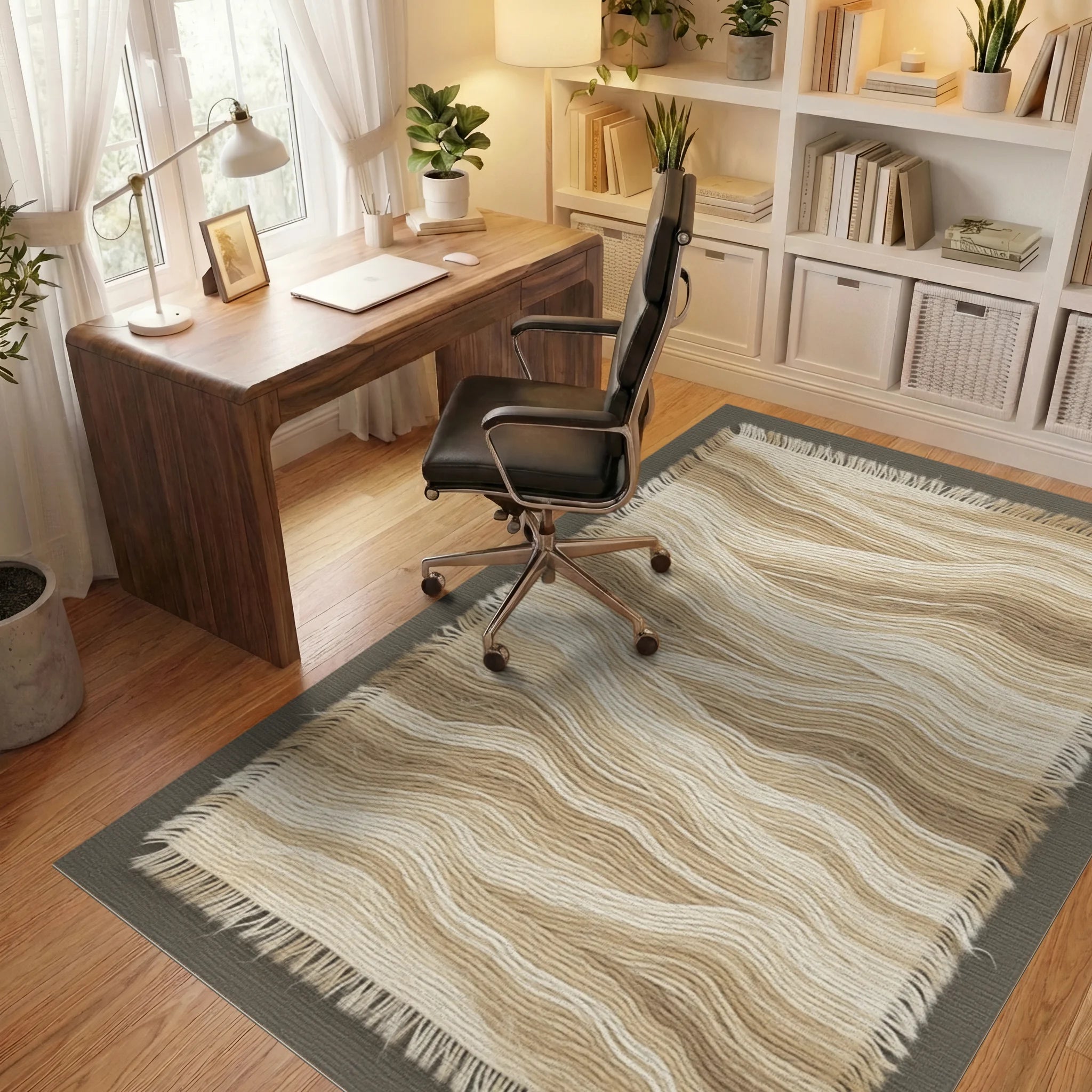 Beige Minimalist Geometric Rug - office
