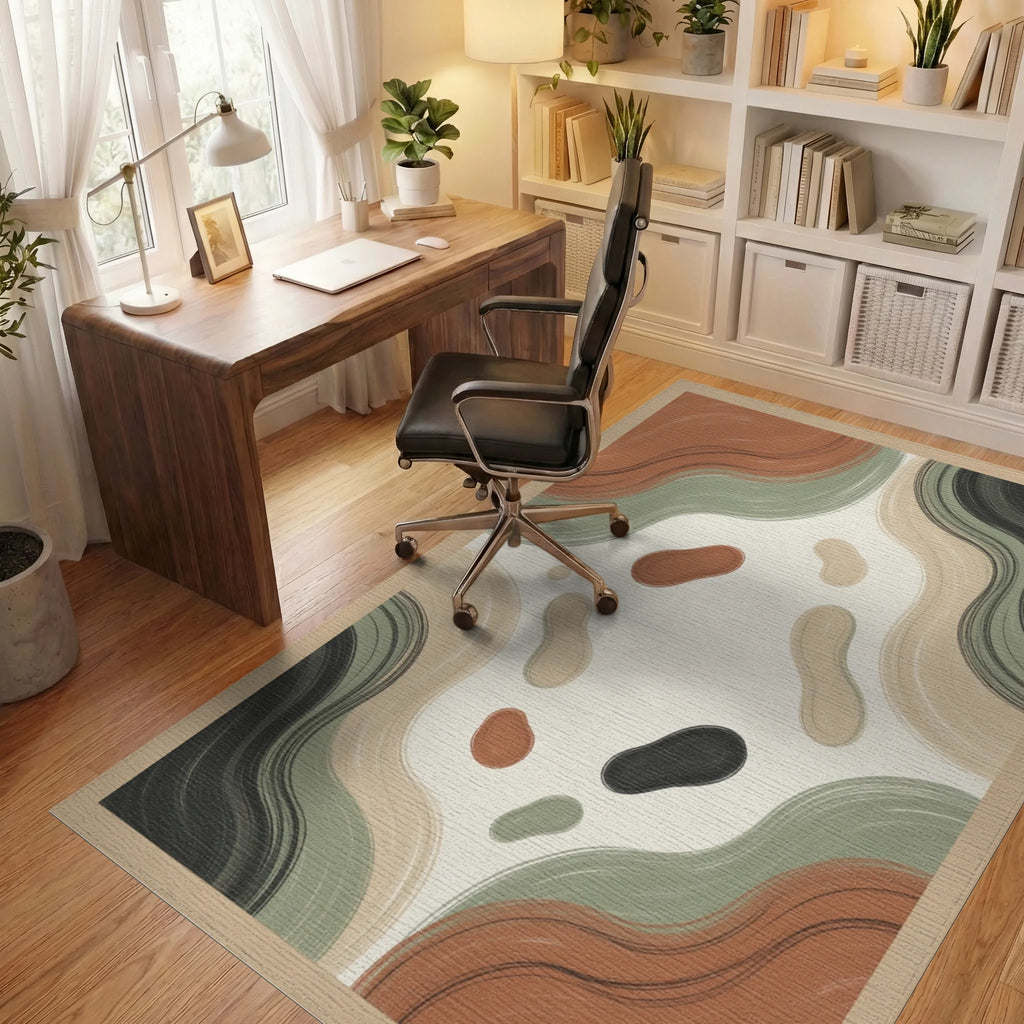 Beige Green Abstract Rug - office