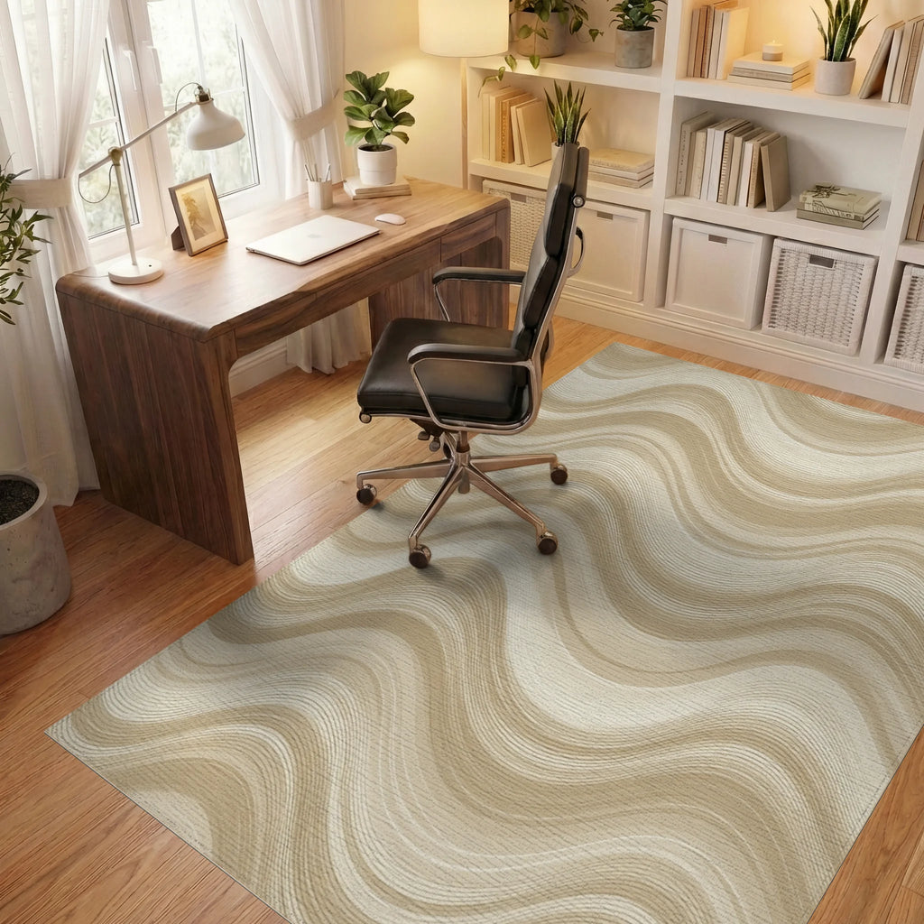 Organic Oatmeal Wave Minimalist Rug - office