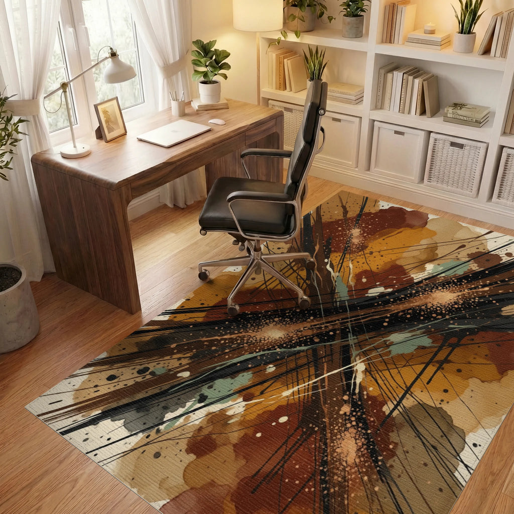 Brown Black Green Rug - office