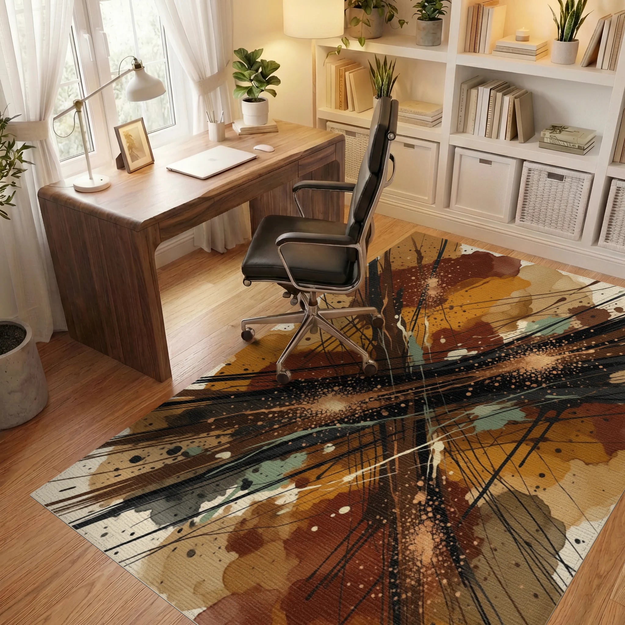 Brown Black Green Rug - office