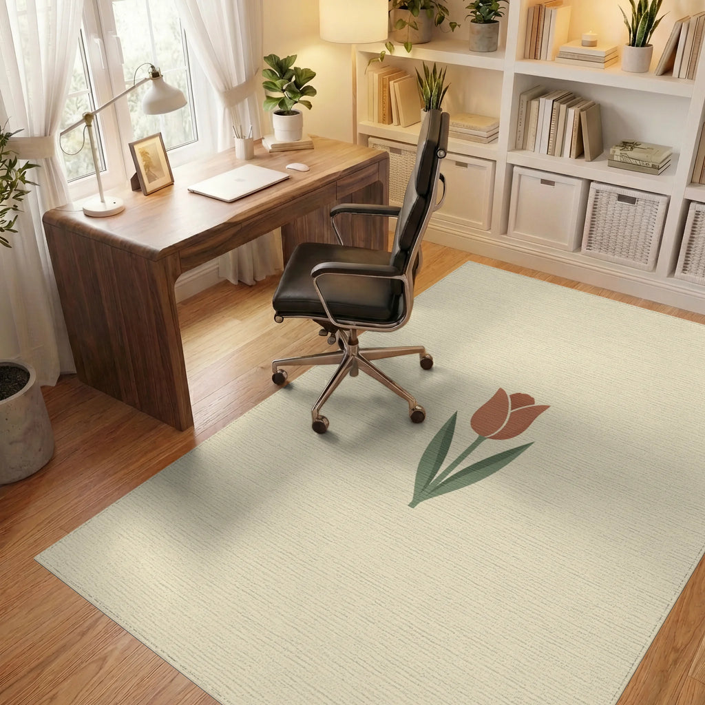 Cream Green Geometric Rug - office