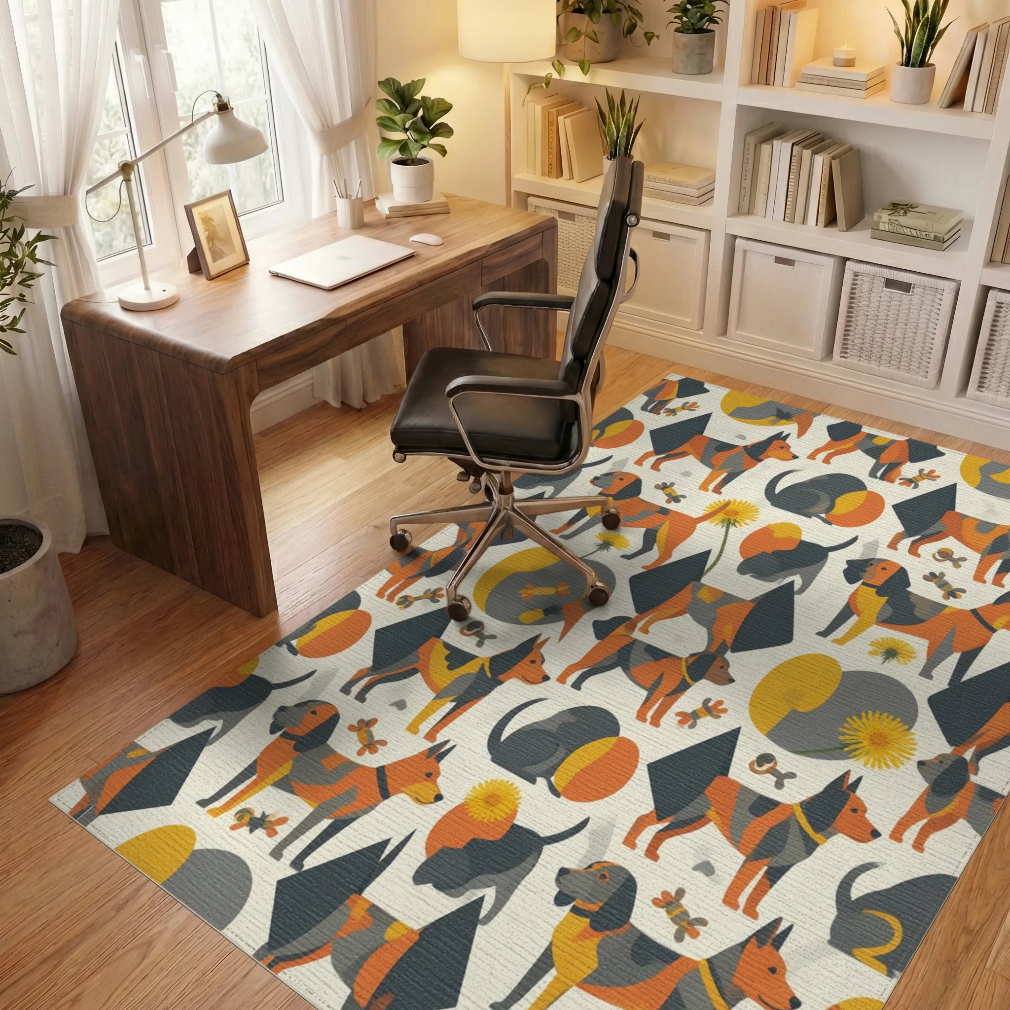 White Orange Yellow Rug - office