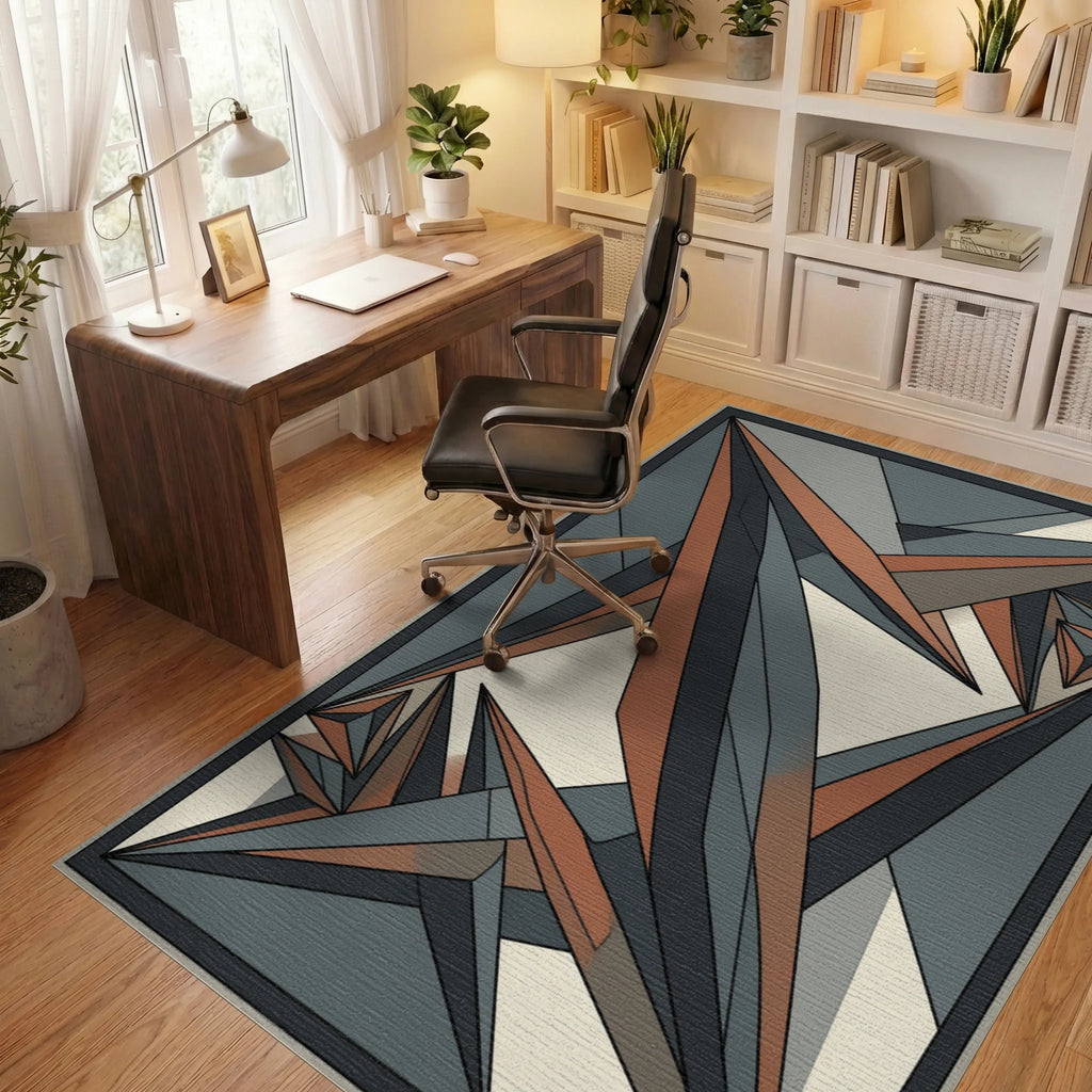 Geometric Overlap Slate Terracotta Rug - office