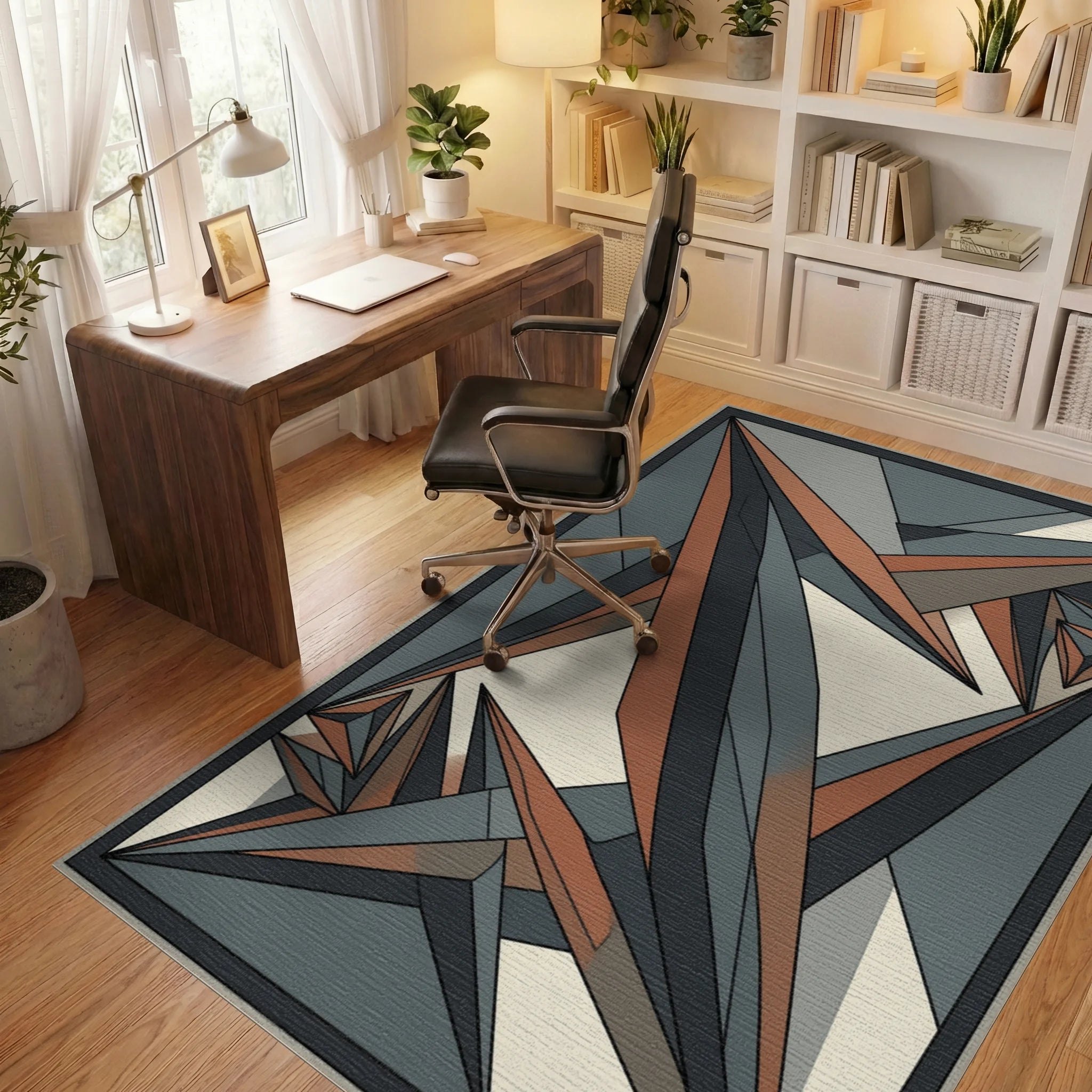 Geometric Overlap Slate Terracotta Rug - office