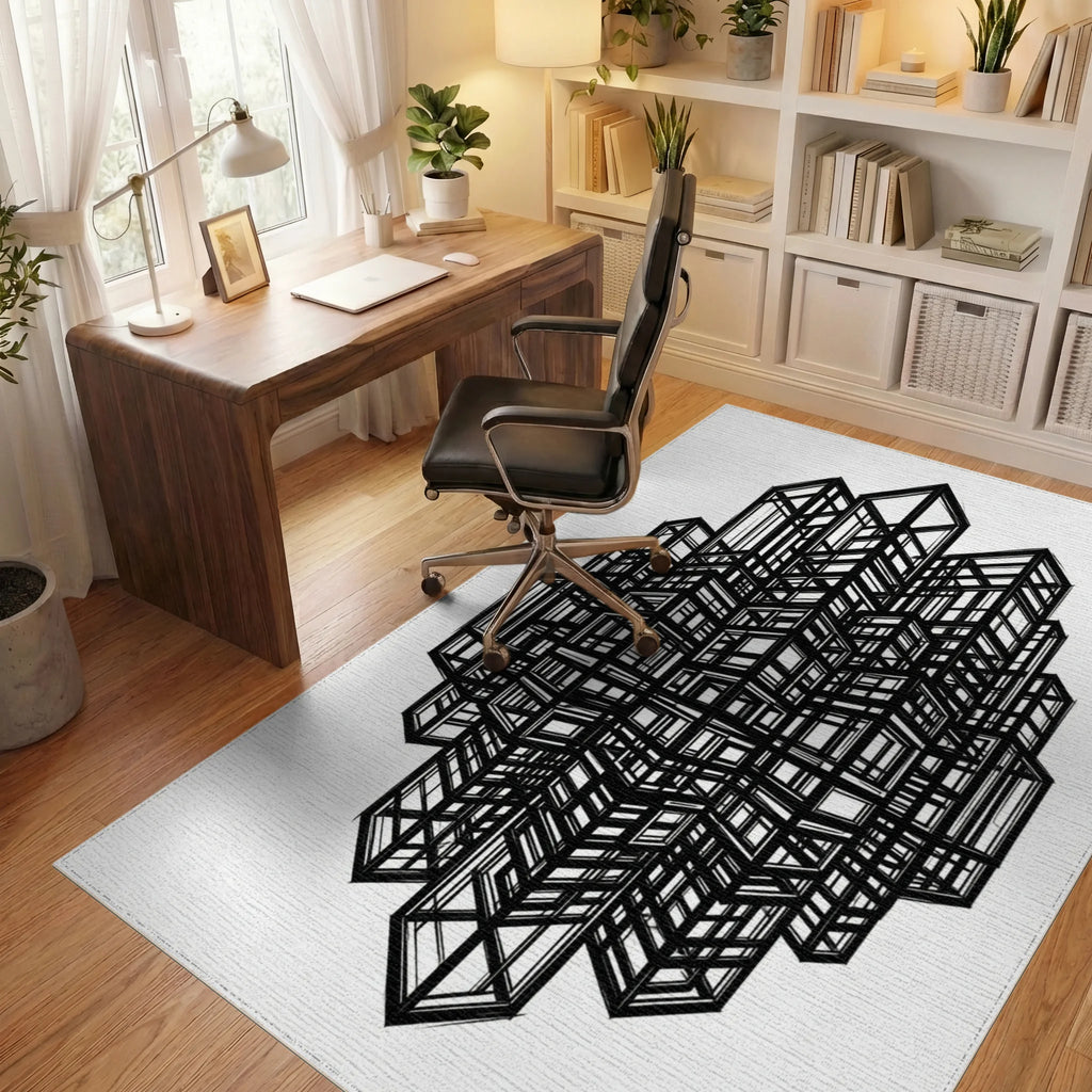 Black White Abstract Rug - office