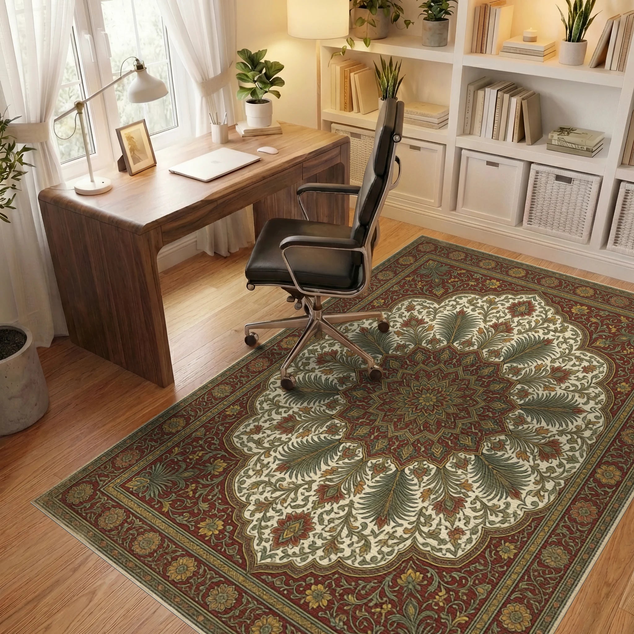 Vintage Red Yellow Rug - office