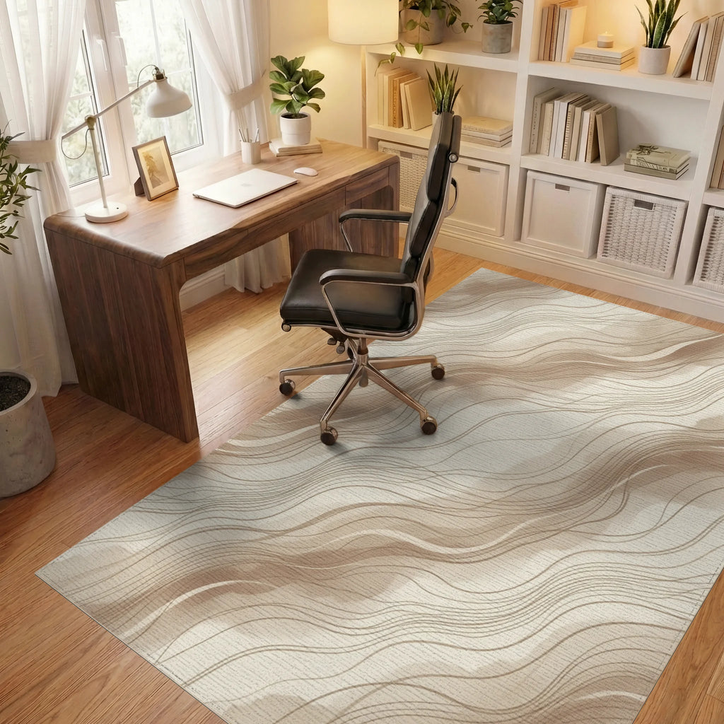 Cream Beige Abstract Rug - office