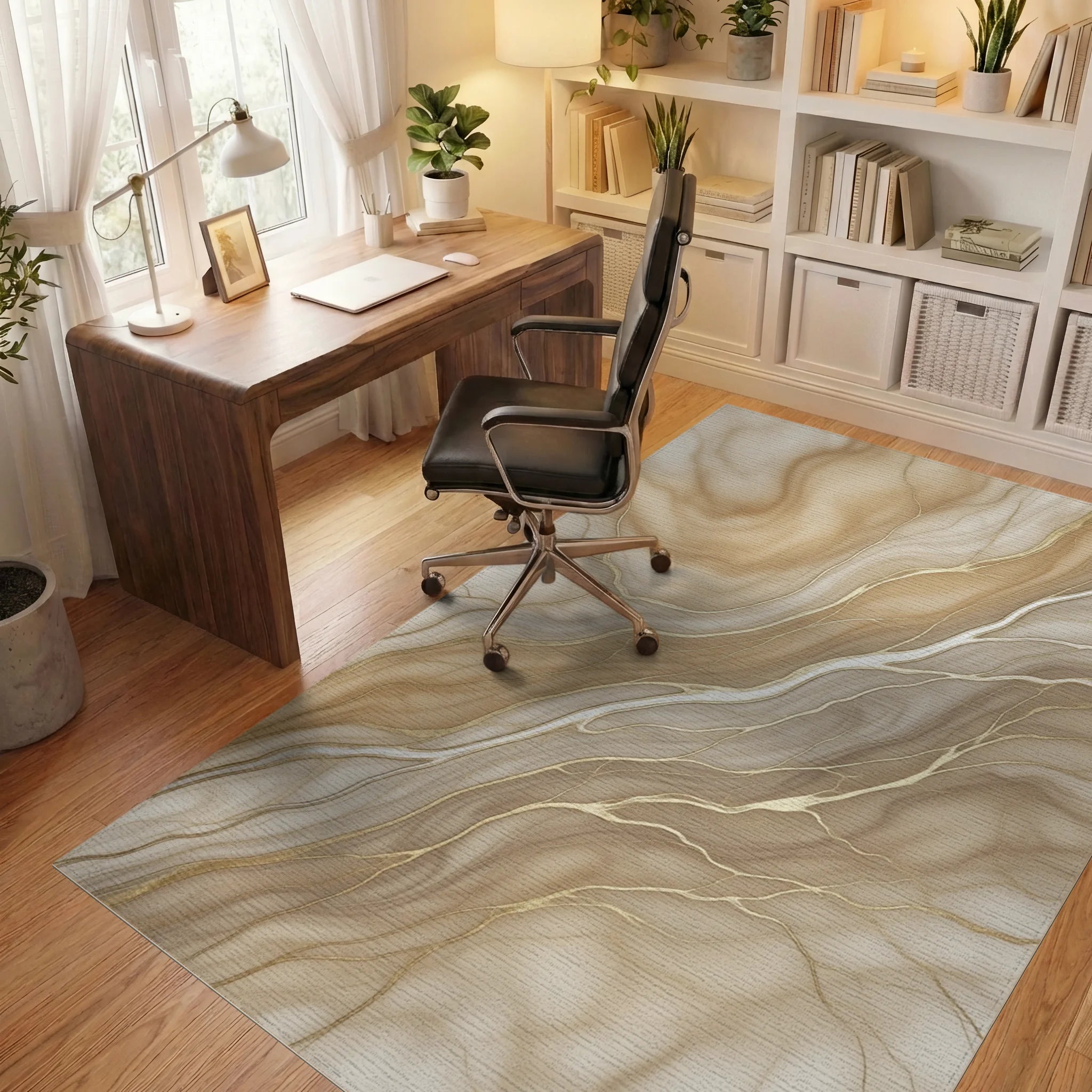 Beige White Gold Rug - office