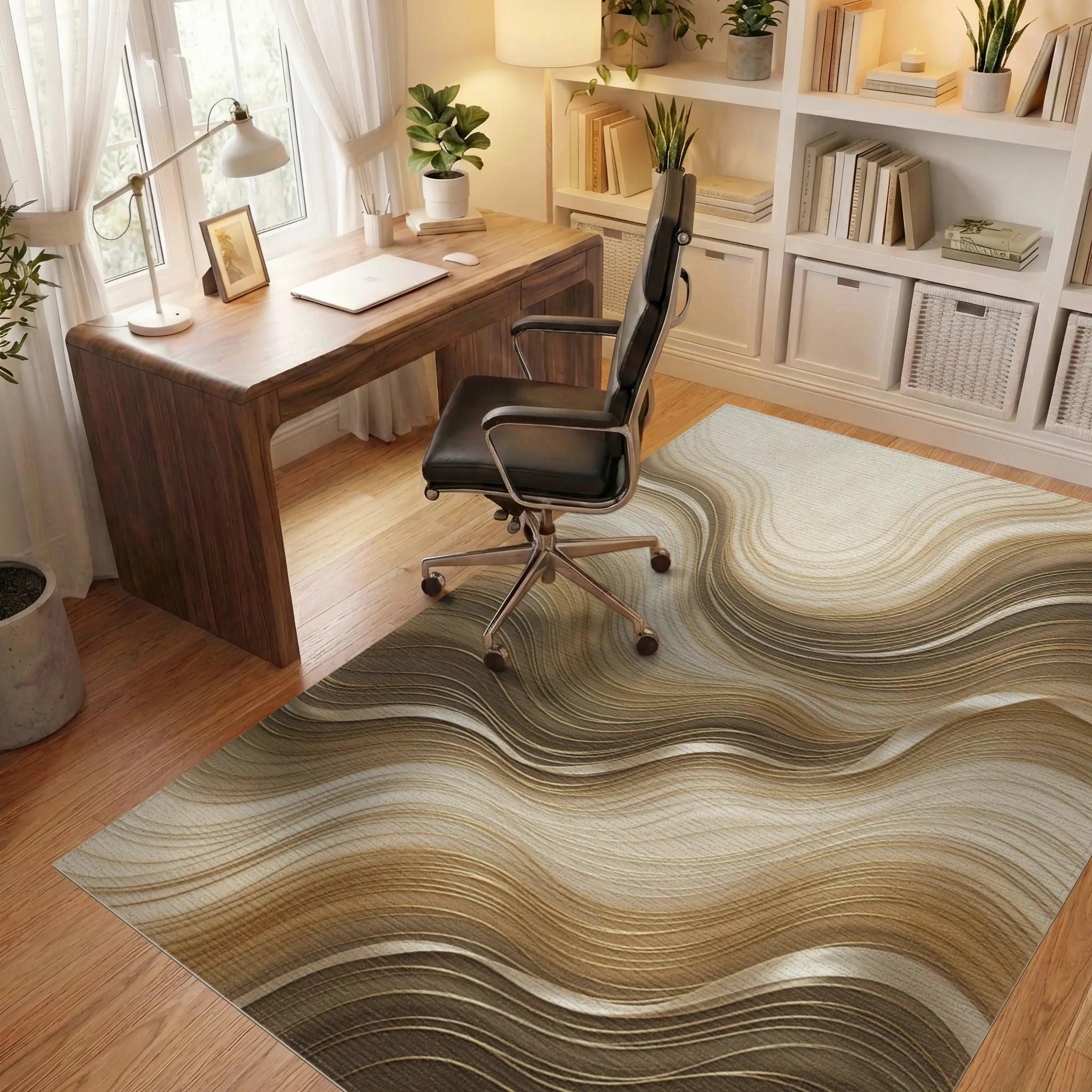 Beige Gold Minimalist Rug - office