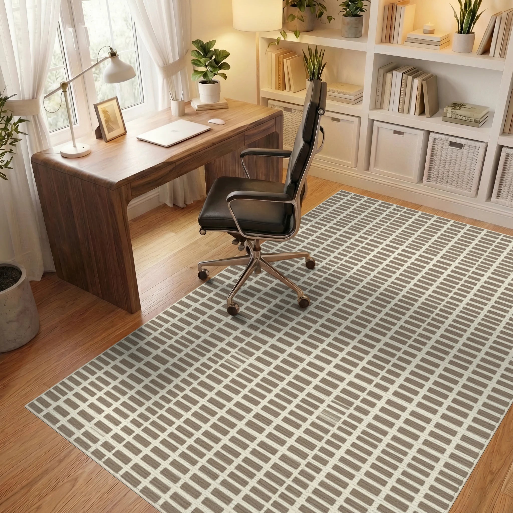Cream White Geometric Rug - office