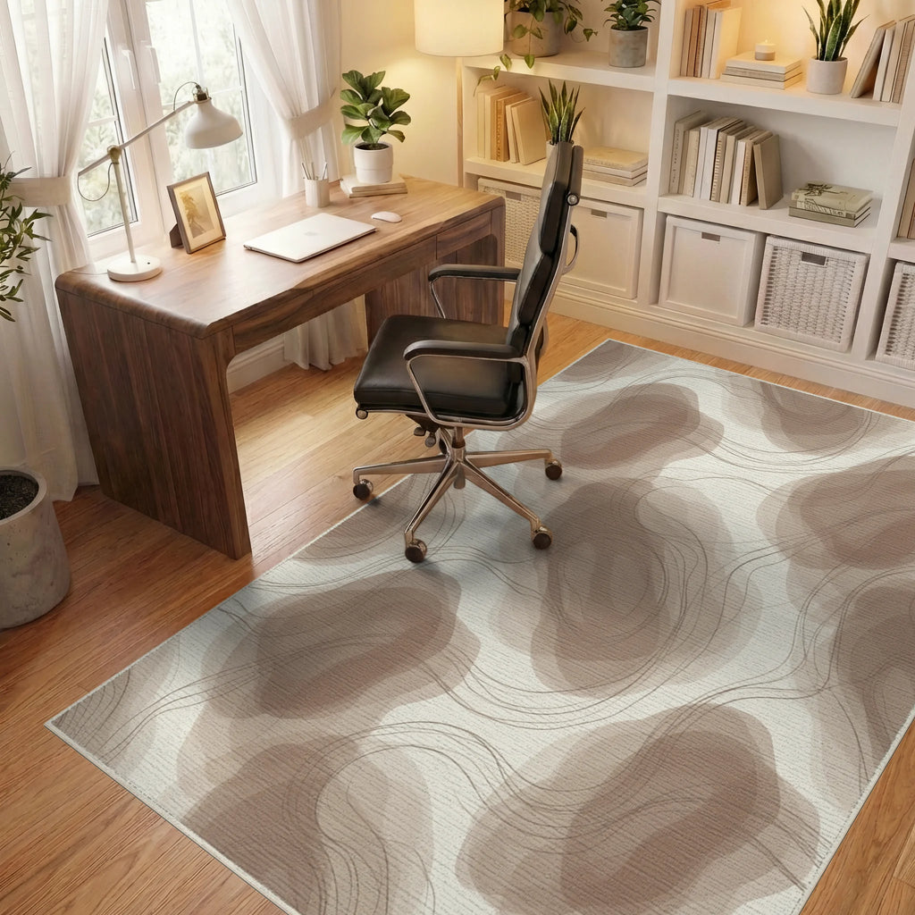 White Cream Abstract Rug - office