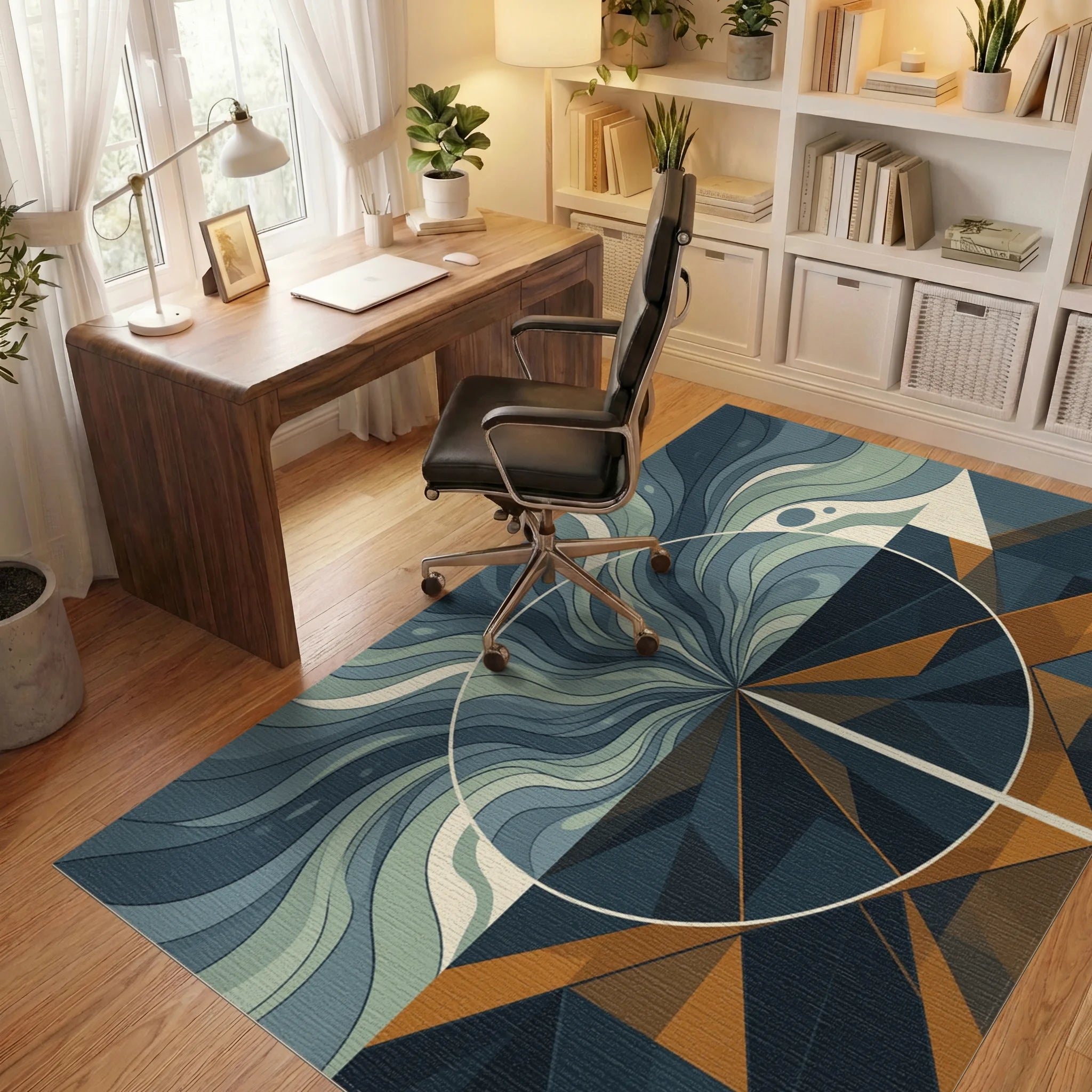 Asymmetrical Organic Geometric Earth Tone Rug - office