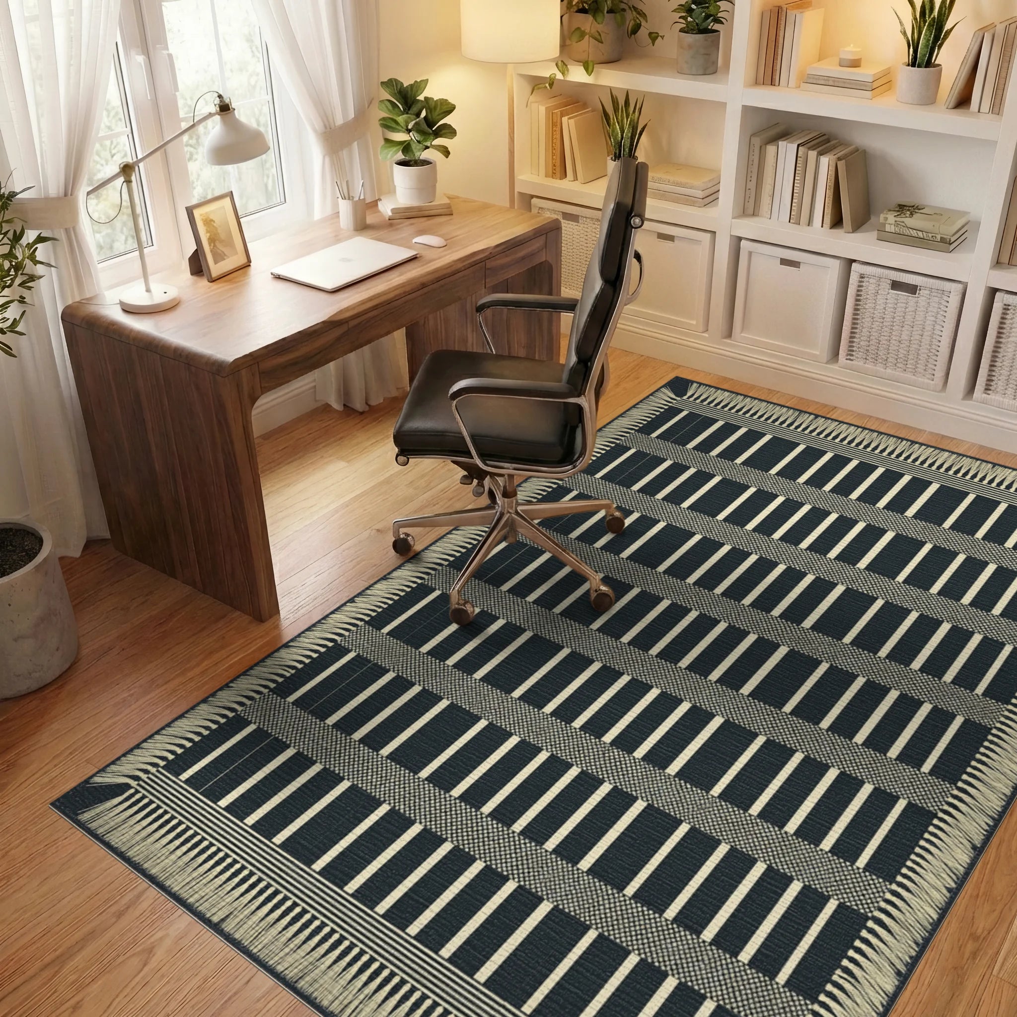 Gray White Cream Rug - office