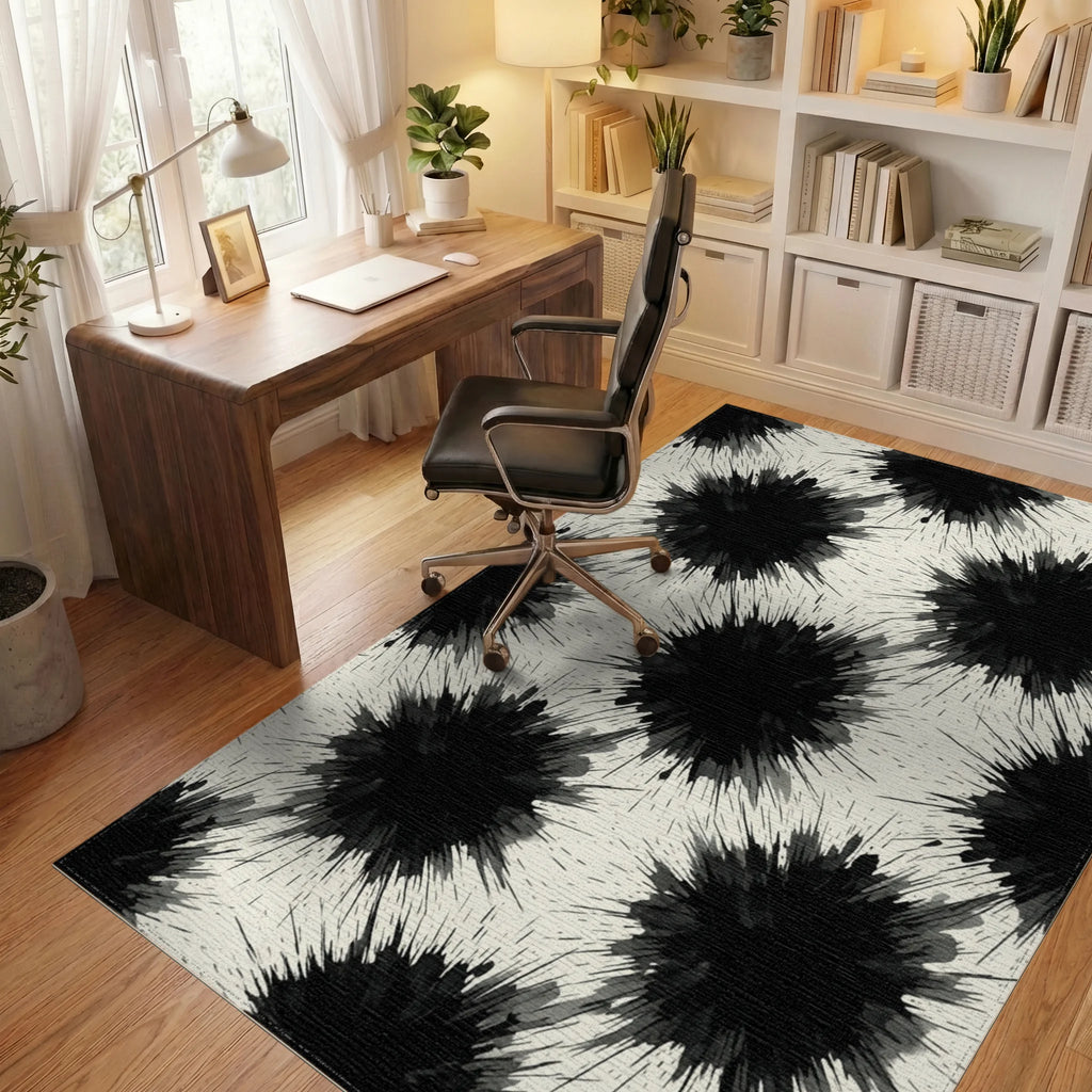White Black Abstract Rug - office