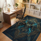 Midnight Blue Gold Medallion Regalia Rug - office