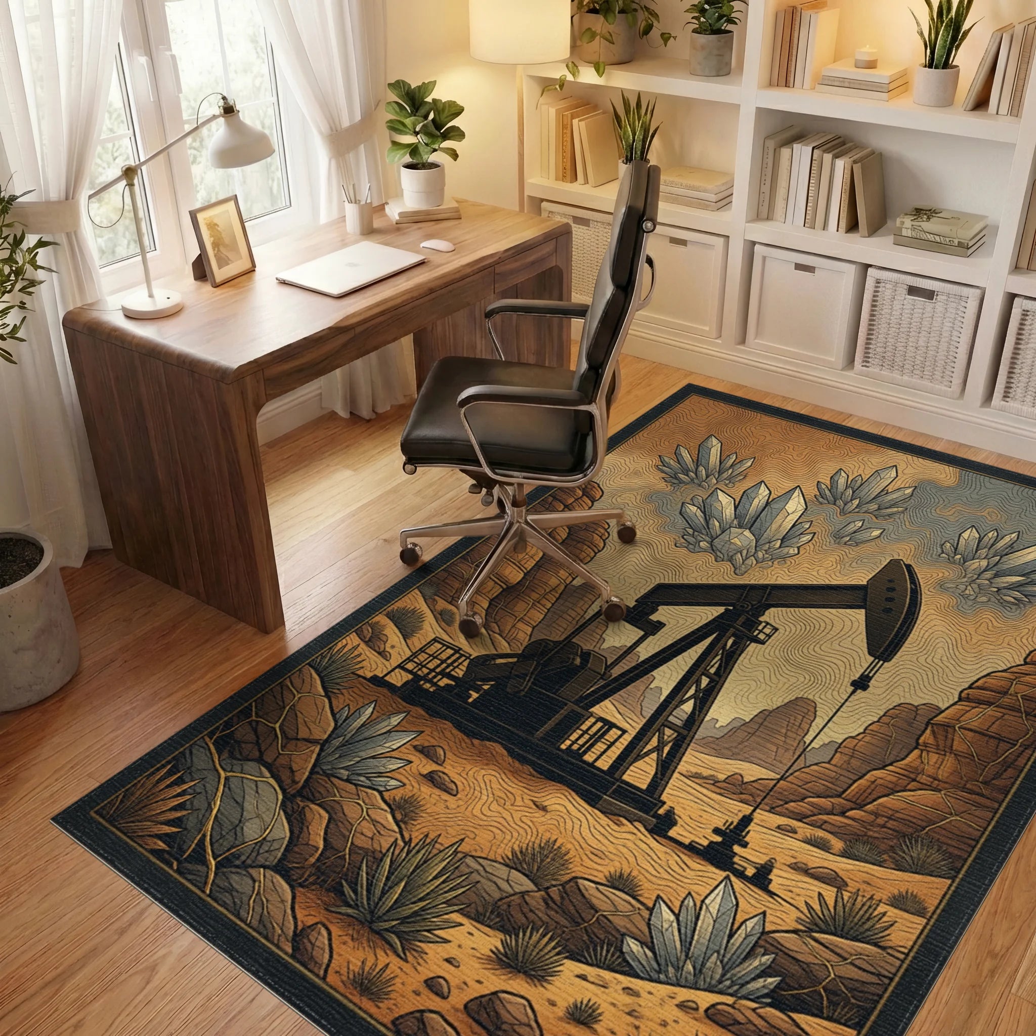 Black Gray Gold Rug - office