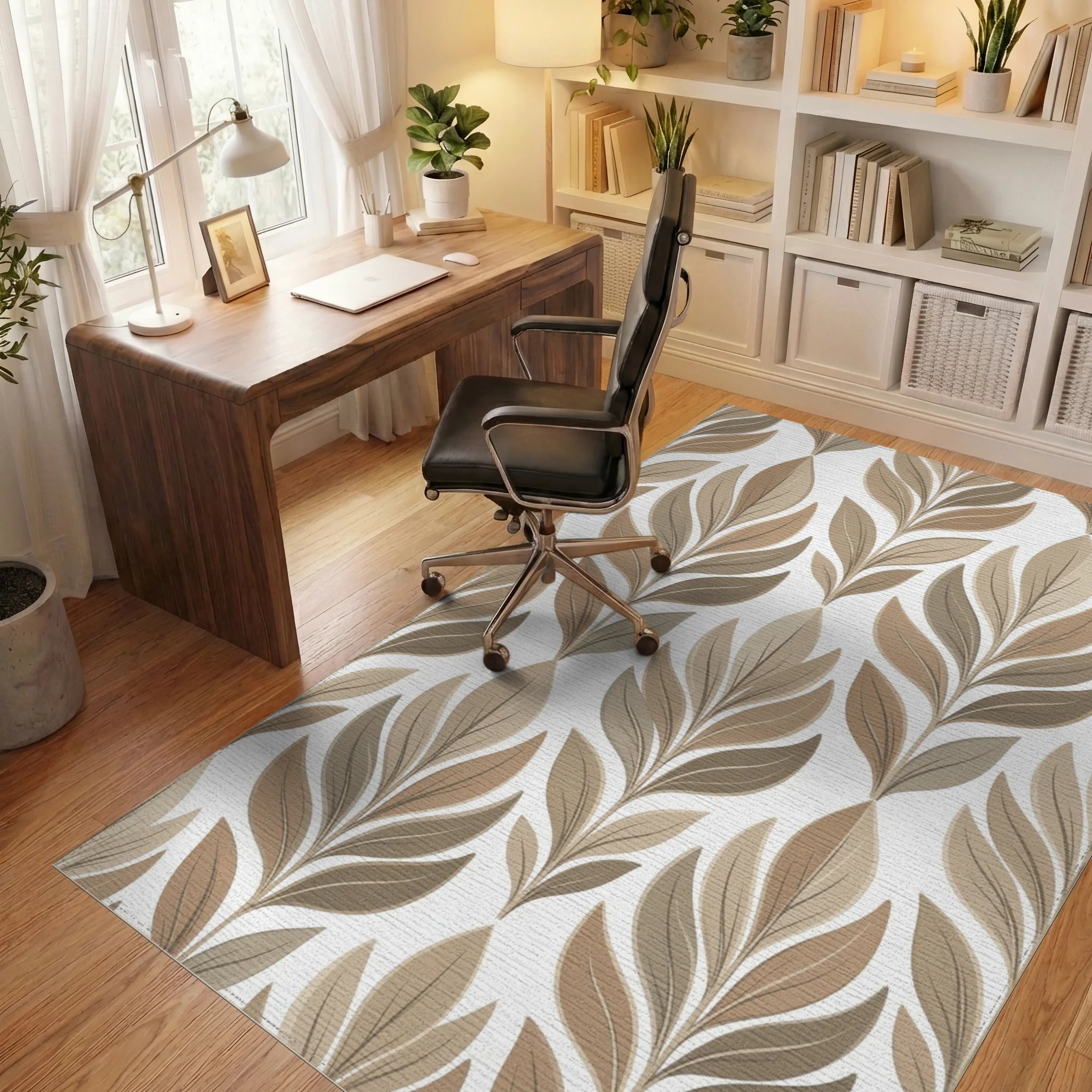 White Beige Minimalist Rug - office