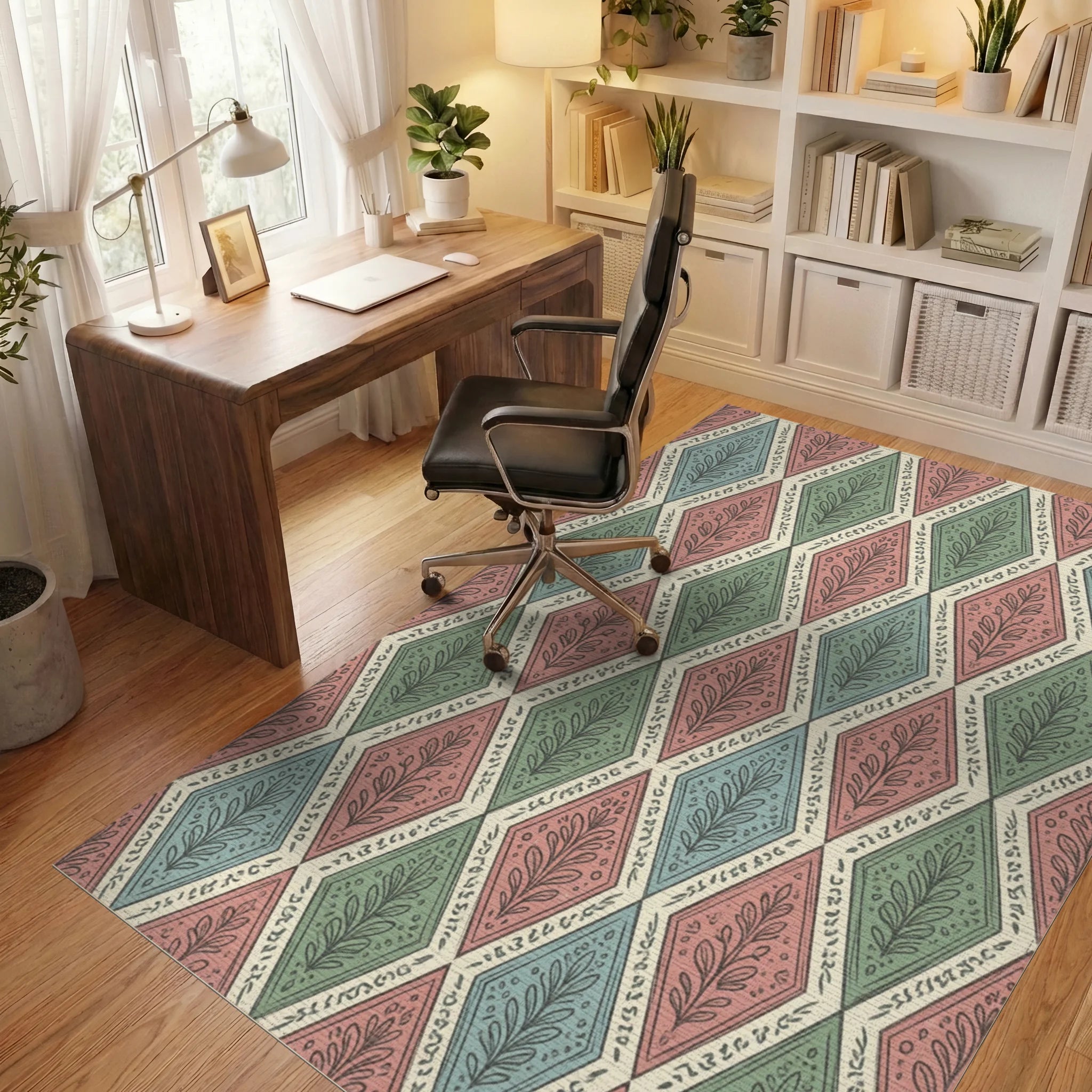 Pink Green Blue Rug - office