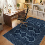 Structured Indigo Geometric Tribal Rug - office