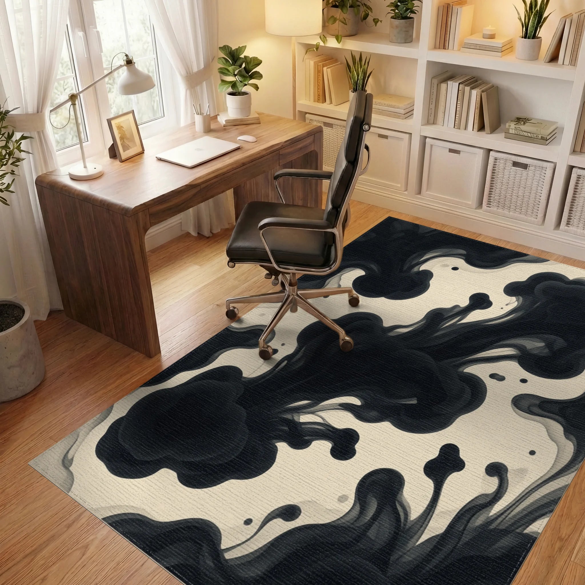 Black Beige Geometric Rug - office