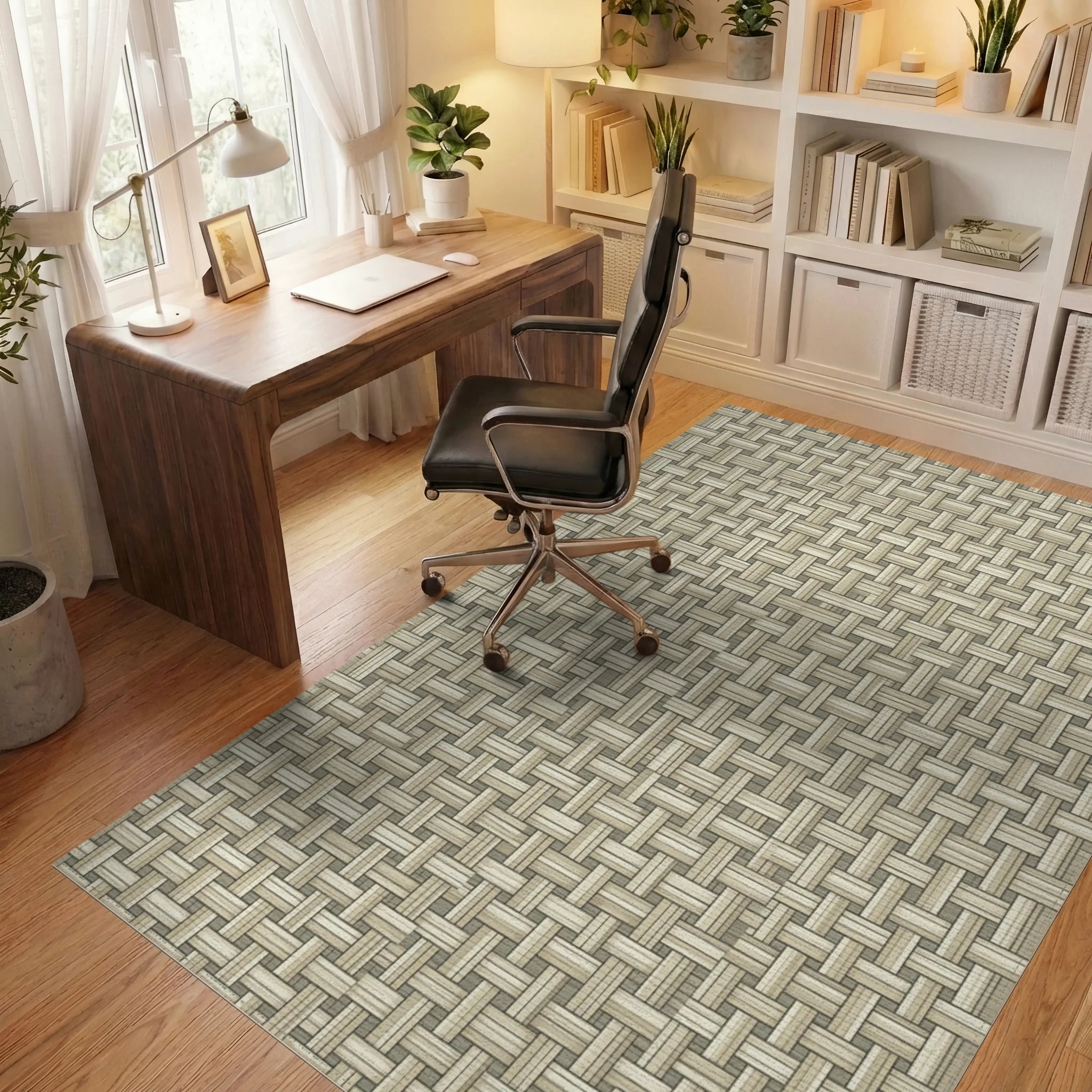 Cream Beige Geometric Rug - office