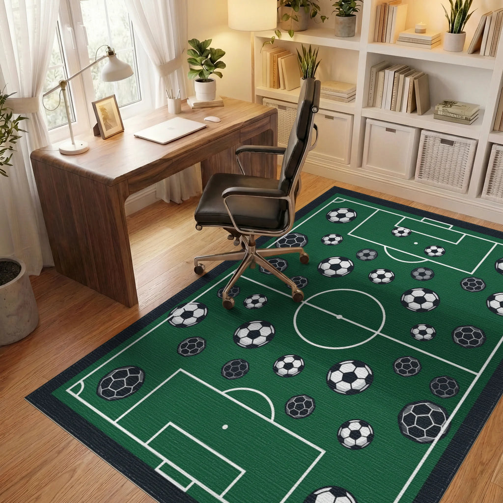 Minimalist Soccer Field Graphic Rug - office