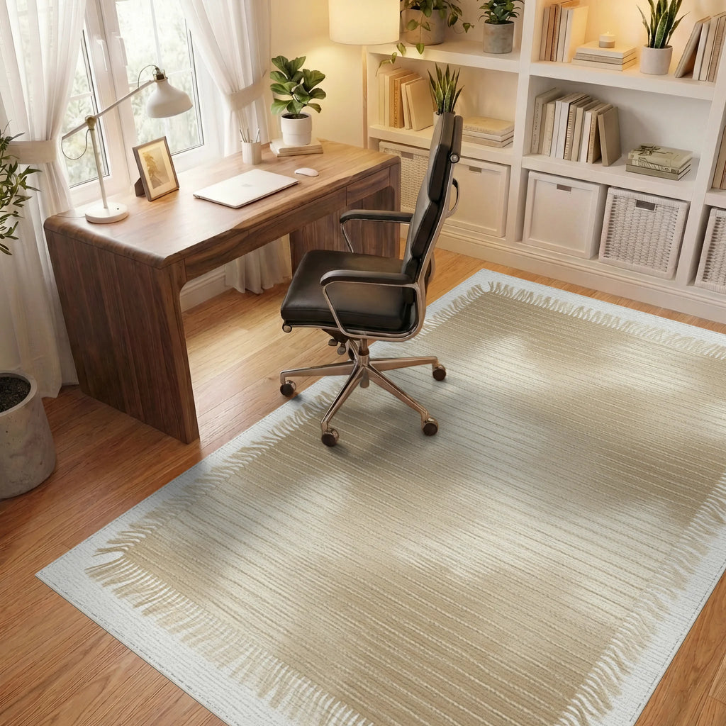 Beige Minimalist Geometric Rug - office