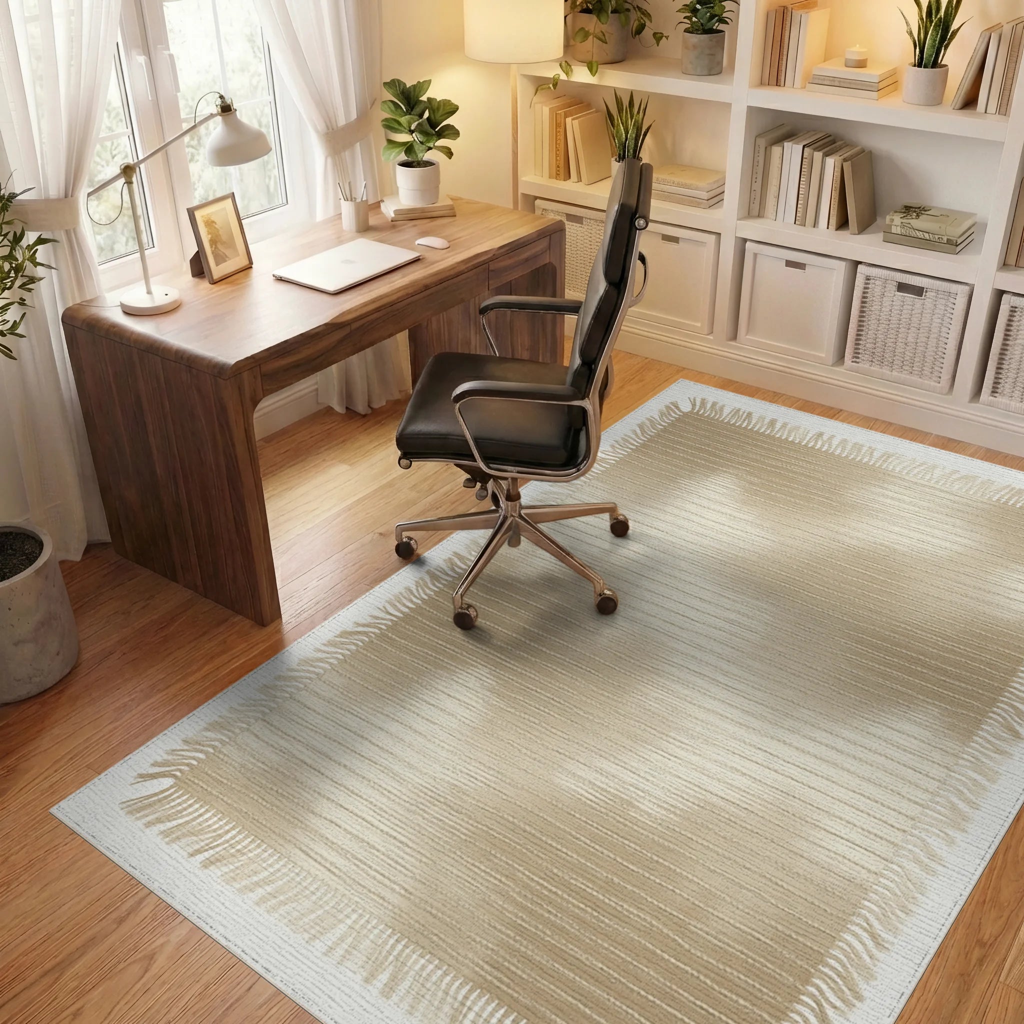 Beige Minimalist Geometric Rug - office