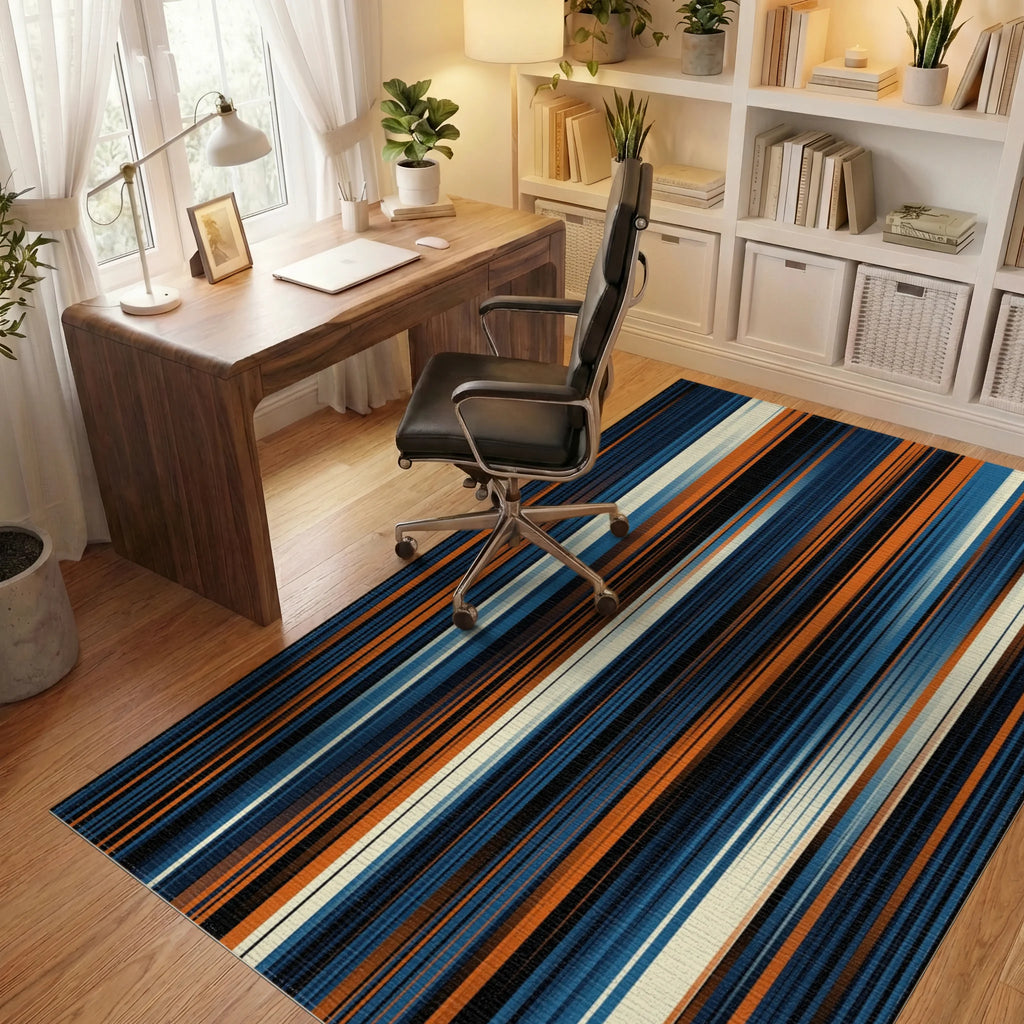 Navy Blue Orange Rug - office