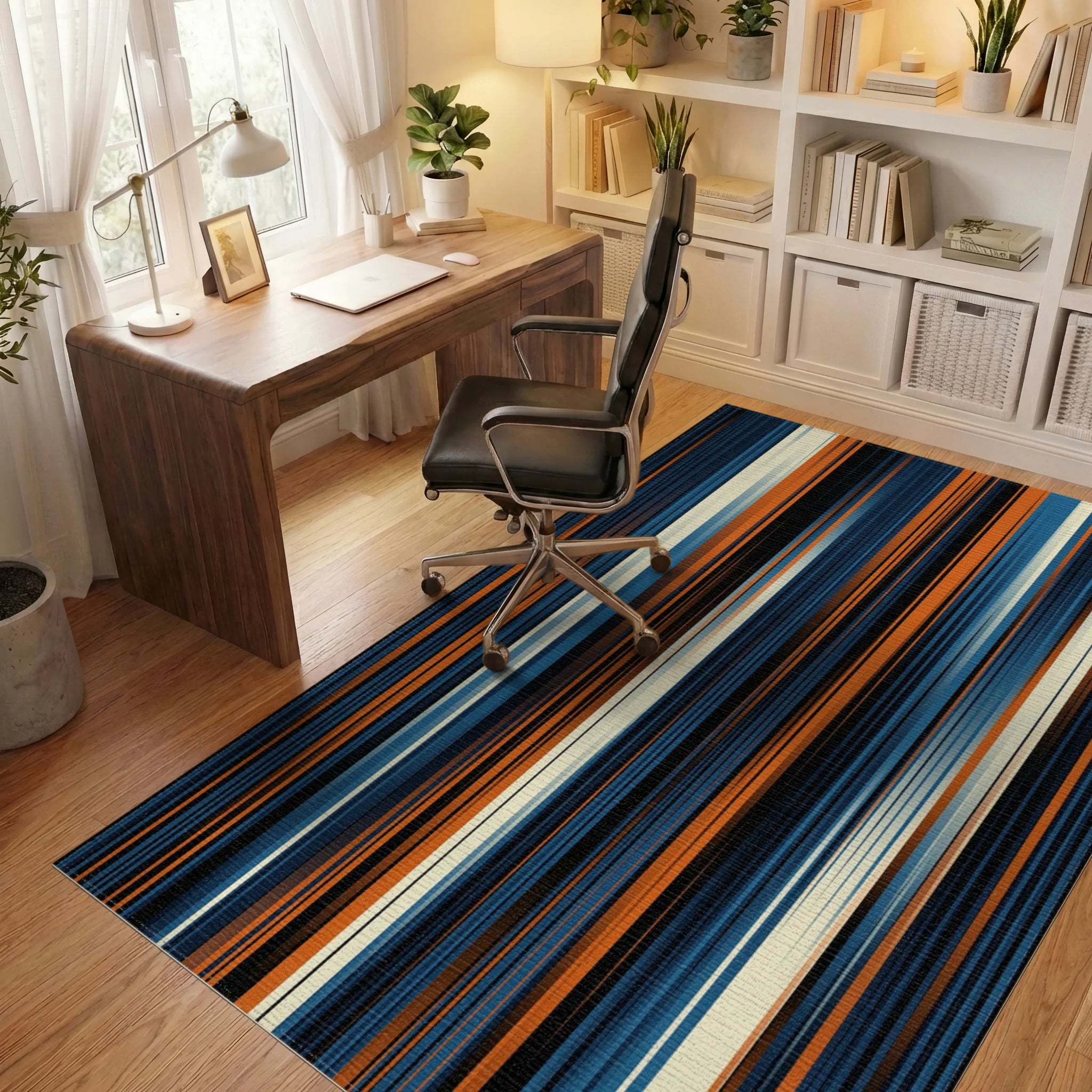 Navy Blue Orange Rug - office