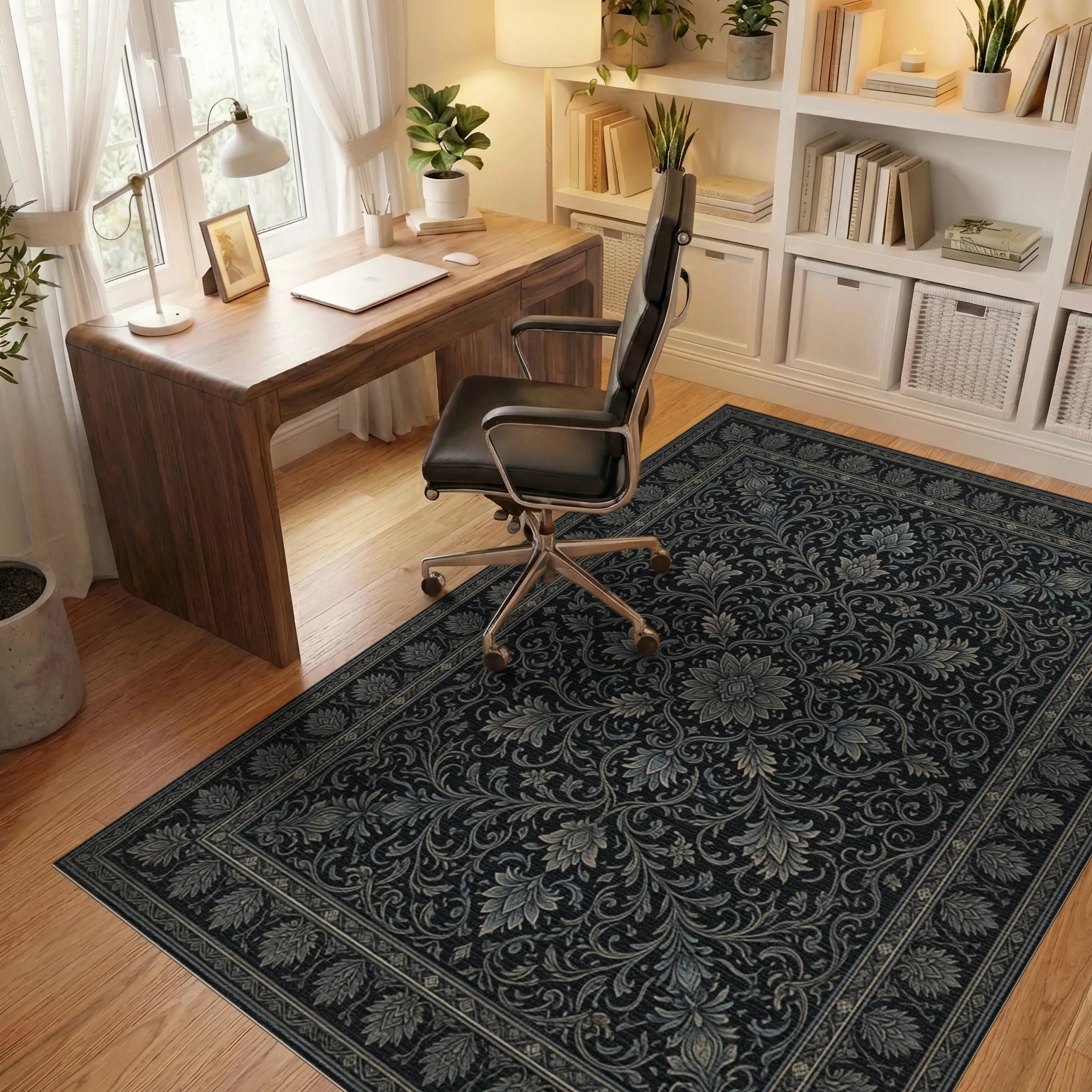 Black Blue Mauve Rug - office