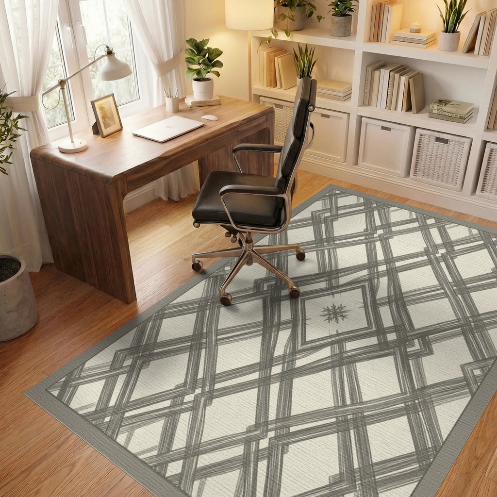 Cream Moroccan Geometric Rug - office