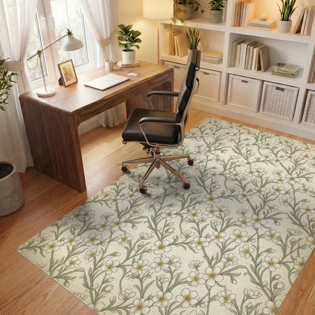 White Gold Green Rug - office
