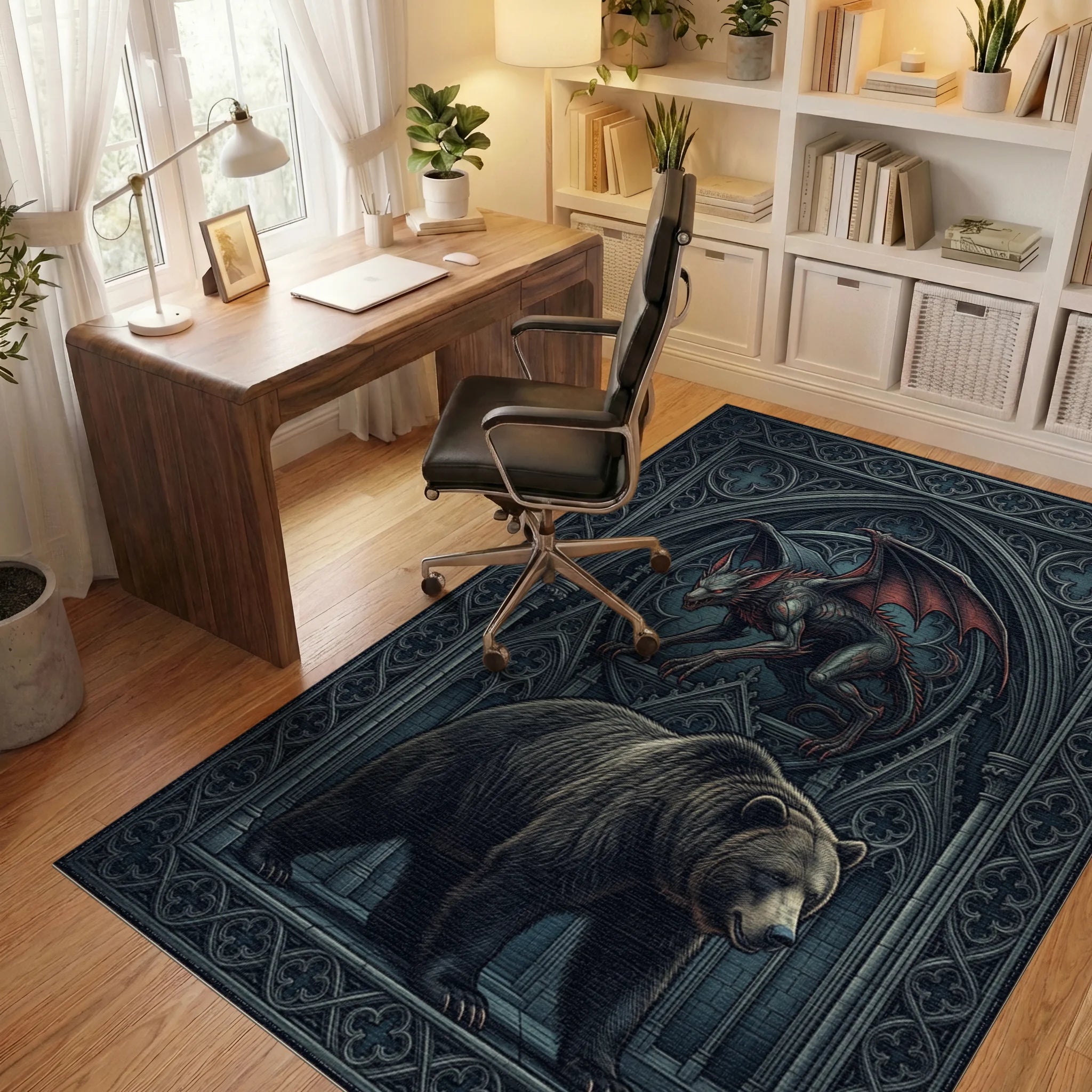 Blue Black Crimson Rug - office