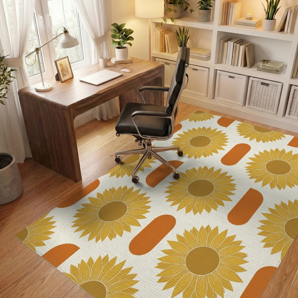 Minimalist Golden Sunflower Floral Rug - office