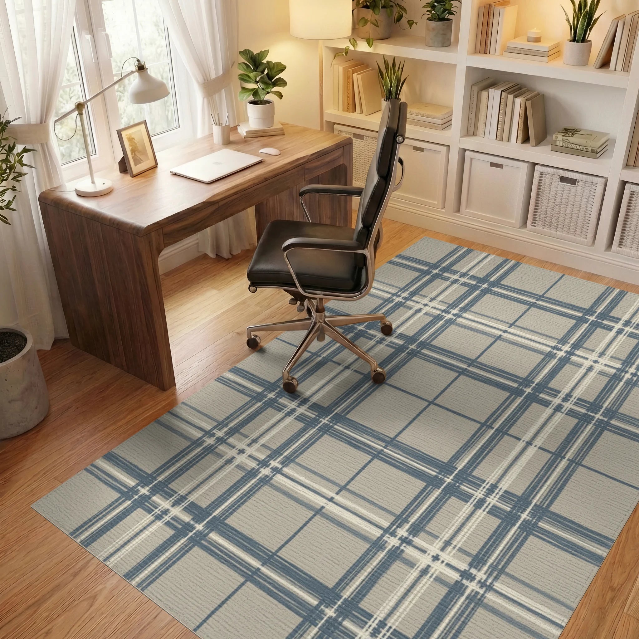 Blue White Geometric Rug - office