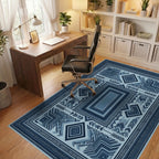 Symmetrical Indigo Geometric Folk Art Rug - office