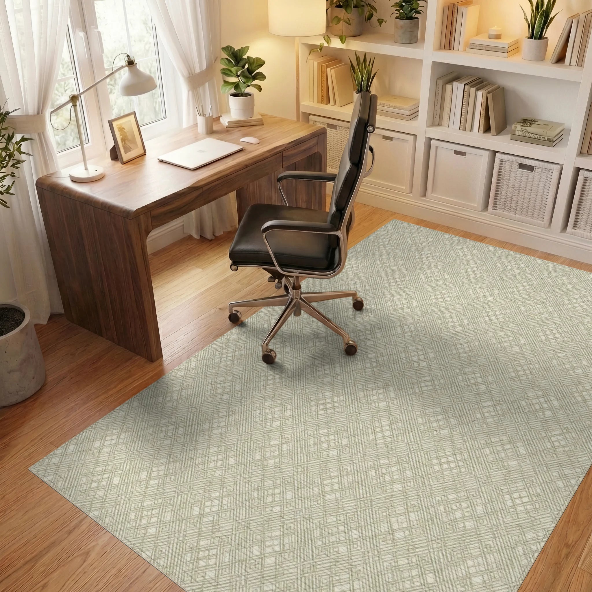 White Geometric Minimalist Rug - office