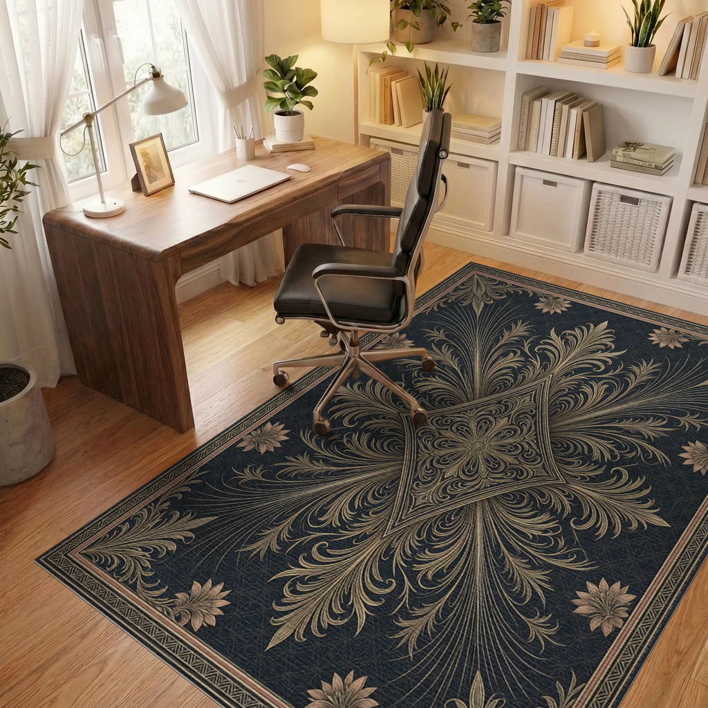 Radiating Diamond Filigree Gold Rug - office