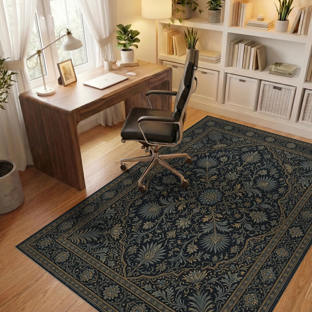 Blue Gold Traditional Rug - office
