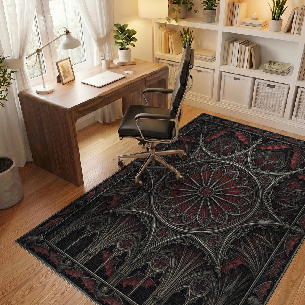 Red Black Silver Rug - office