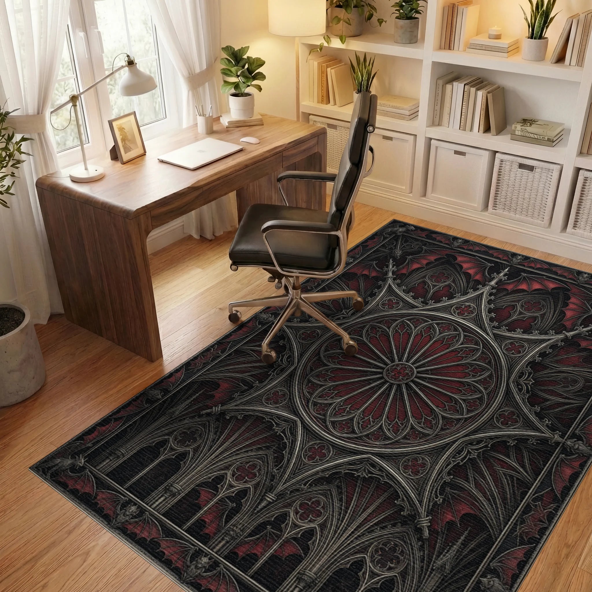 Red Black Silver Rug - office