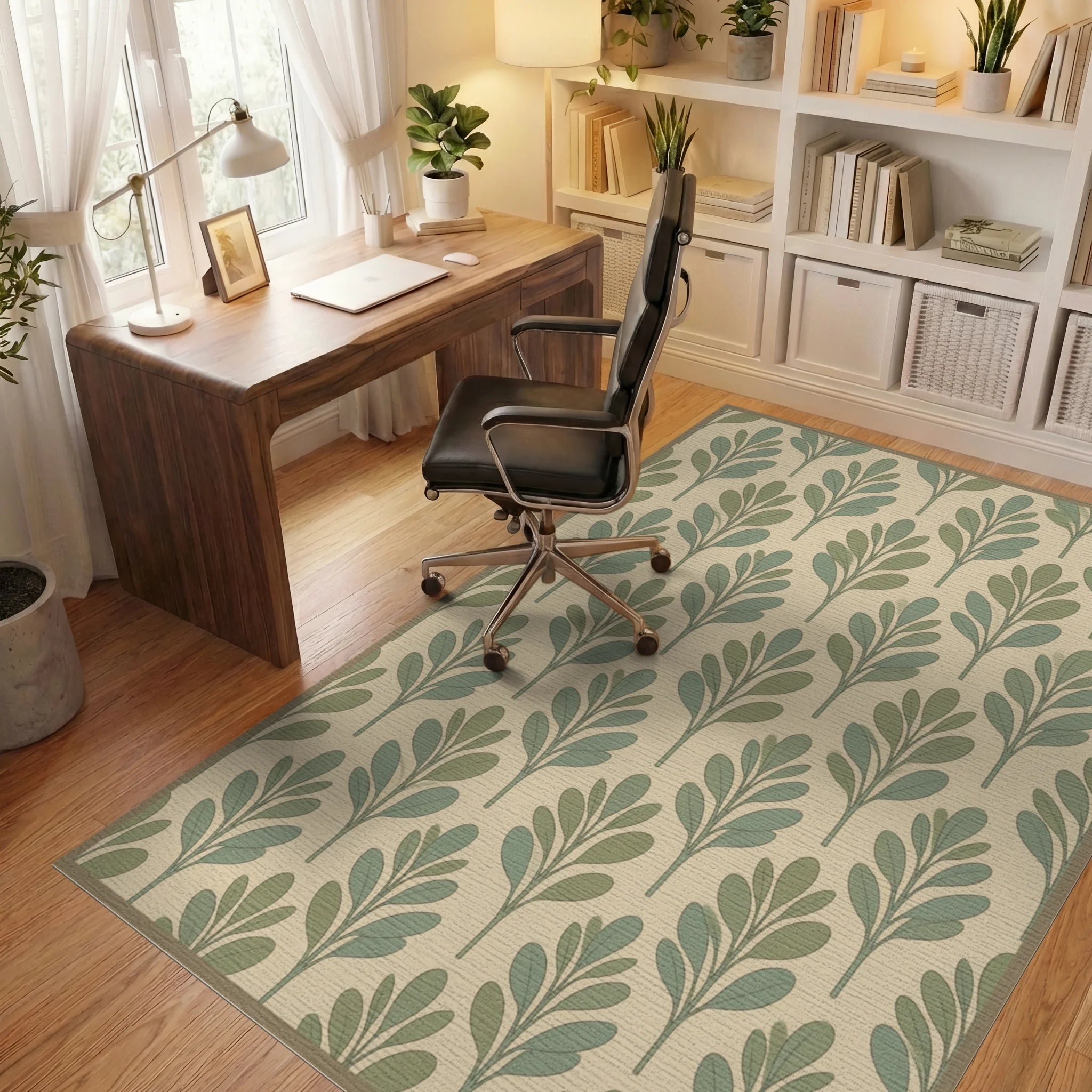Scandinavian Green Olive Rug - office