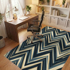 Charcoal Slate Blue Geometric Grid Rug - office