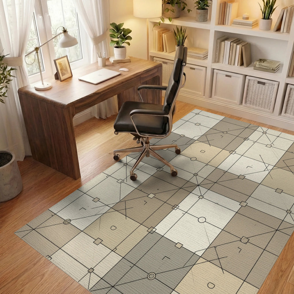 Neutral Geometric Grid Accent Rug - office