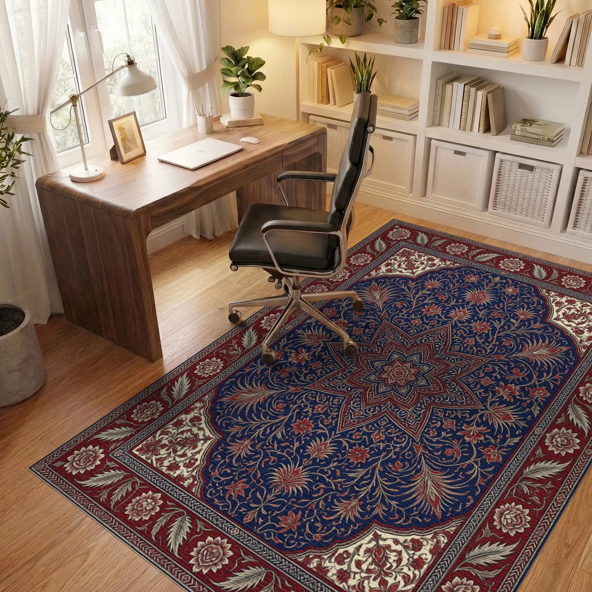 Crimson Indigo Floral Filigree Rug - office