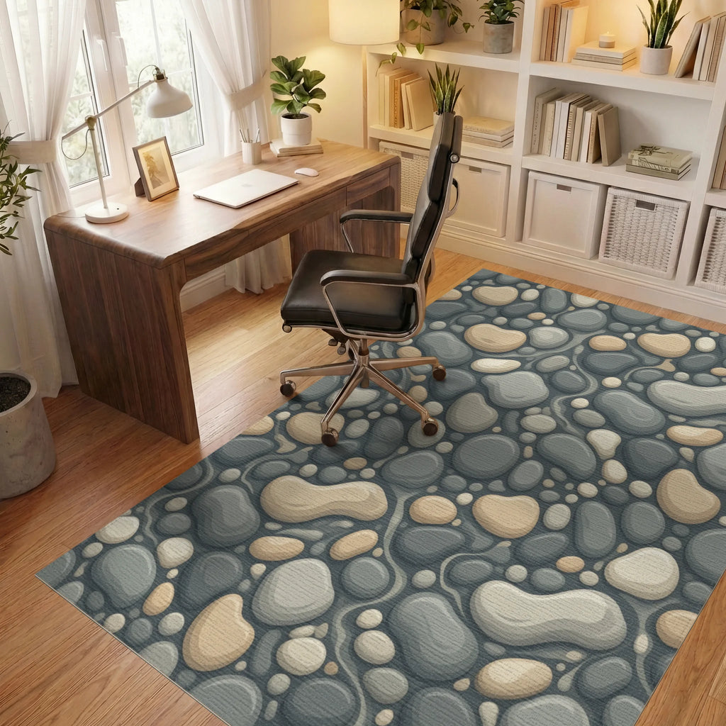Gray Geometric Monochromatic Rug - office